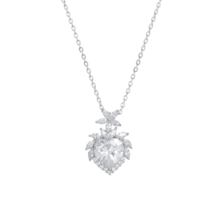 Tassya Silver Heart Diamond Pendant – Romantic 925 silver chain with sparkling heart-shaped stone, perfect for gifting.