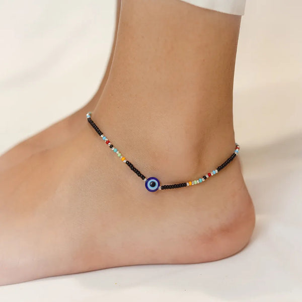 Silver Multicolor Evil Eye Anklet
