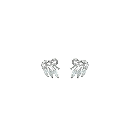 Silver Serene Swan Feather Studs