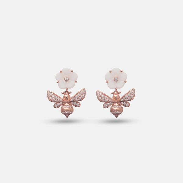 White Rosegold Bee Earrings