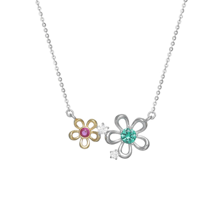 Tassya Silver Floral Fusion Pendant – Elegant 925 silver chain with layered floral charm, perfect for feminine style.