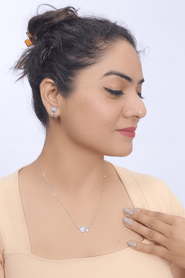 Silver Springtime Bloom chain pendant earring set - tassyasilver.com