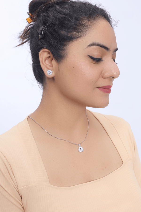Silver Triple Gem chain pendant earring set - tassyasilver.com
