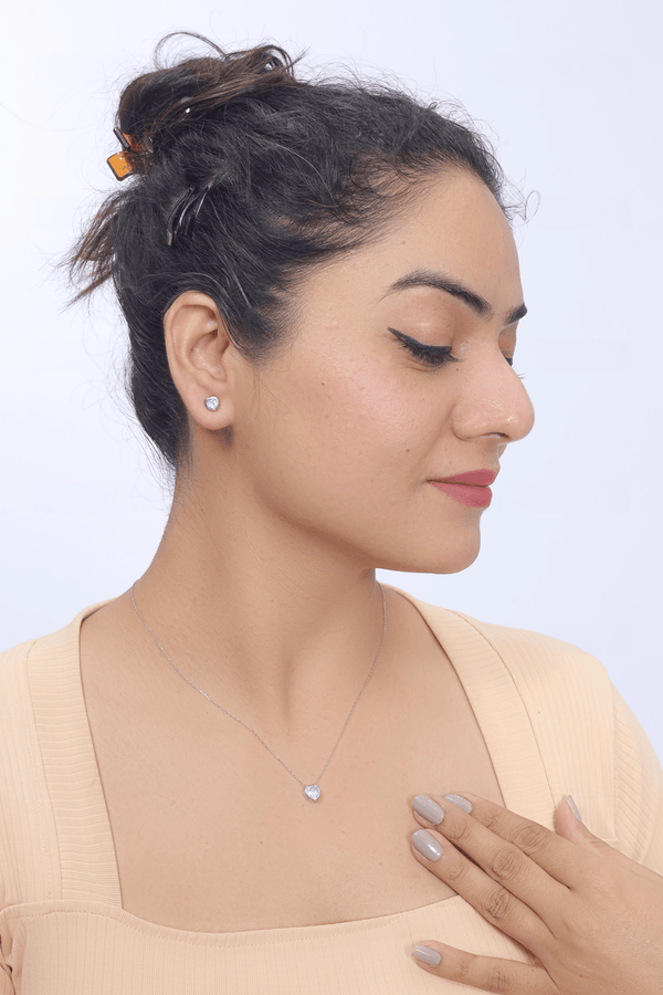 Silver Heartbeat of Love chain pendant earring set - tassyasilver.com