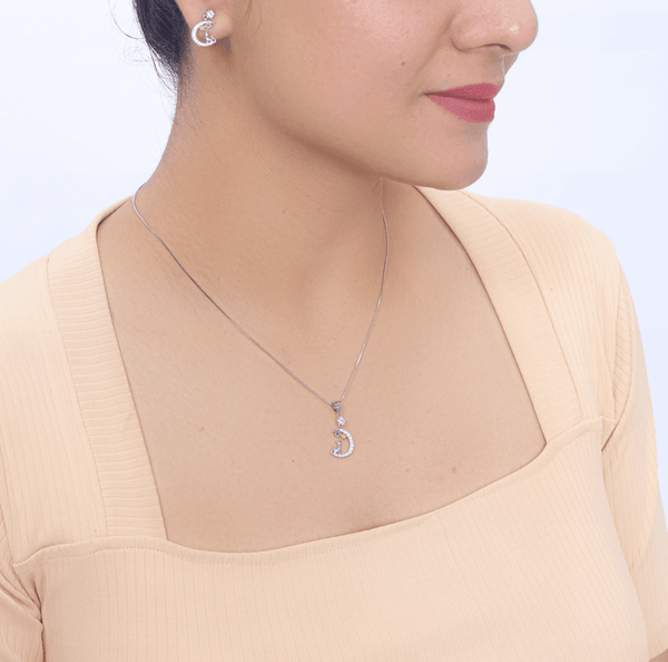Silver Moonlit Dreams Chain Pendant Earring Set - tassyasilver.com