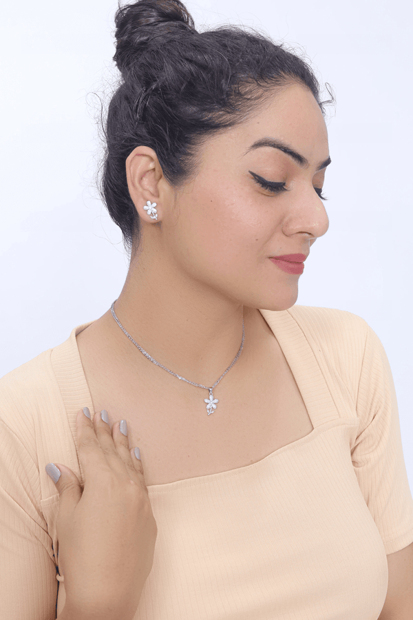 Silver Blooming Branch Chain Pendant Earring Set - tassyasilver.com