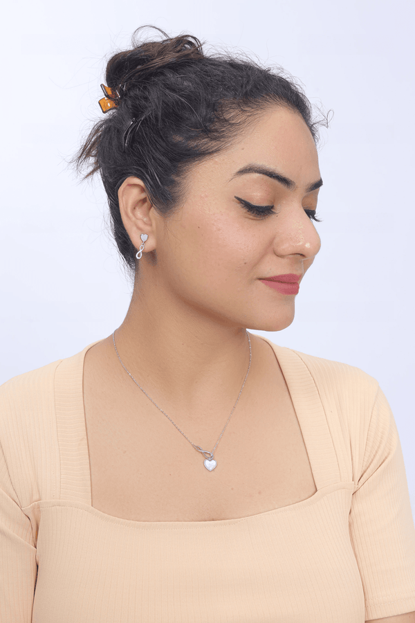Silver Infinity Love Chain Pendant & Earring Set - tassyasilver.com