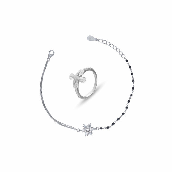 Silver Bracelet With Bond Ring Set