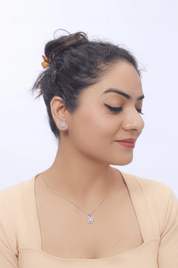 Silver Soulmates Wings Chain Pendant & Earring Set - tassyasilver.com