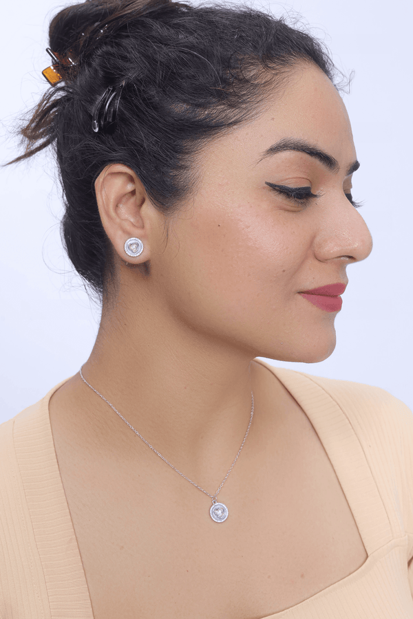 Silver Heartfelt Love chain pendant earring set - tassyasilver.com