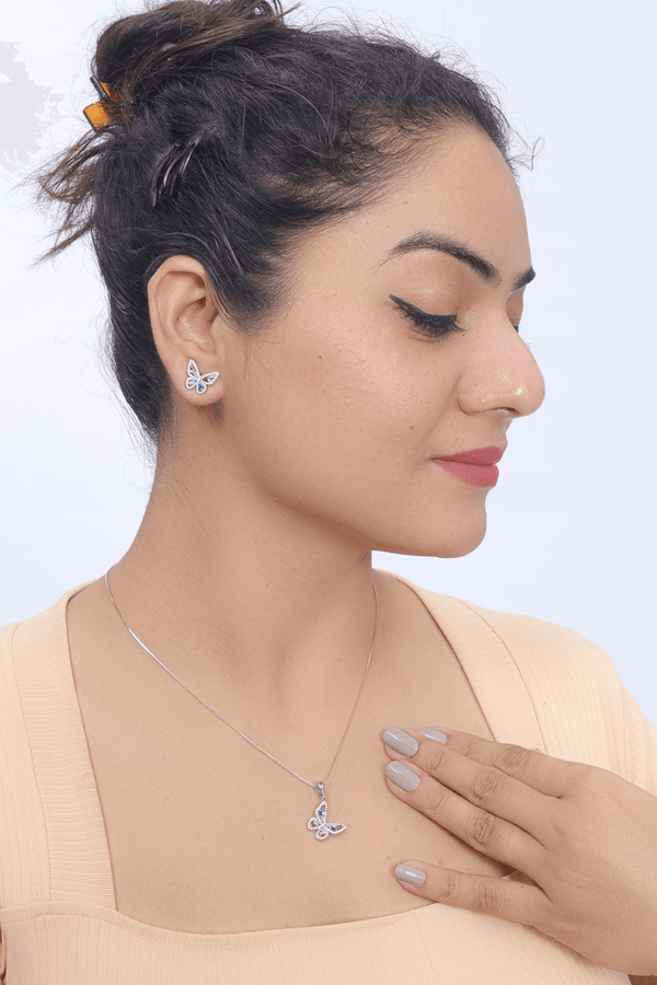 Silver Flutter of Colors chain pendant earring set - tassyasilver.com