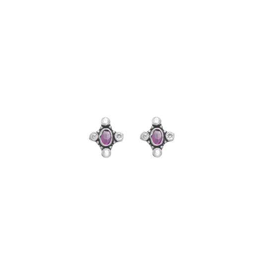 Oval Gem Accented Stud Earrings