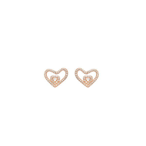 925 Silver Rose Gold Nested Heart Sparkle Studs