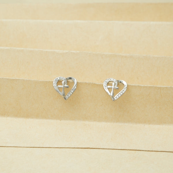 925 Silver Crystal Cross Heart