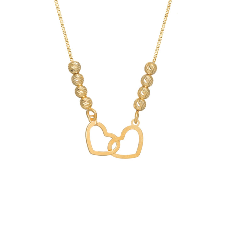 Tassya Golden Interlocked Heart Pendant – Romantic gold-plated 925 silver chain with dual heart design, ideal for gifting.