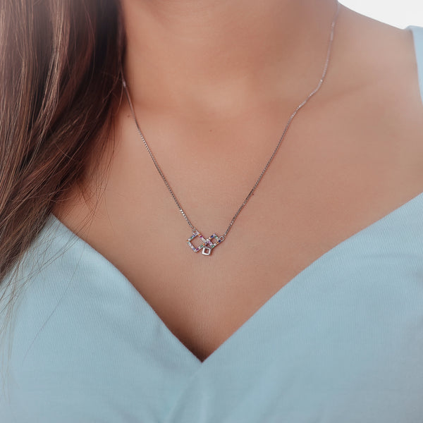 Silver Geometric Rainbow Chain Pendant