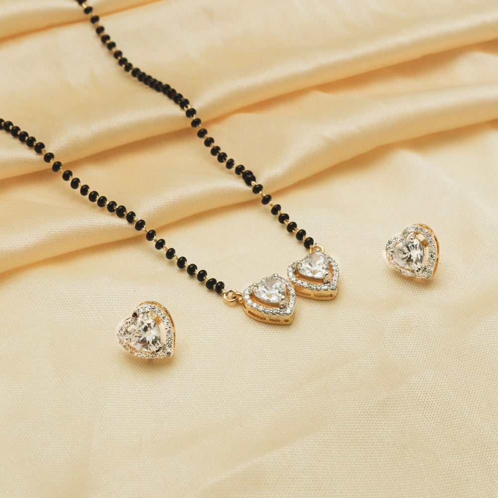 925 Silver Gold Twin Heart Mangalsutra Set