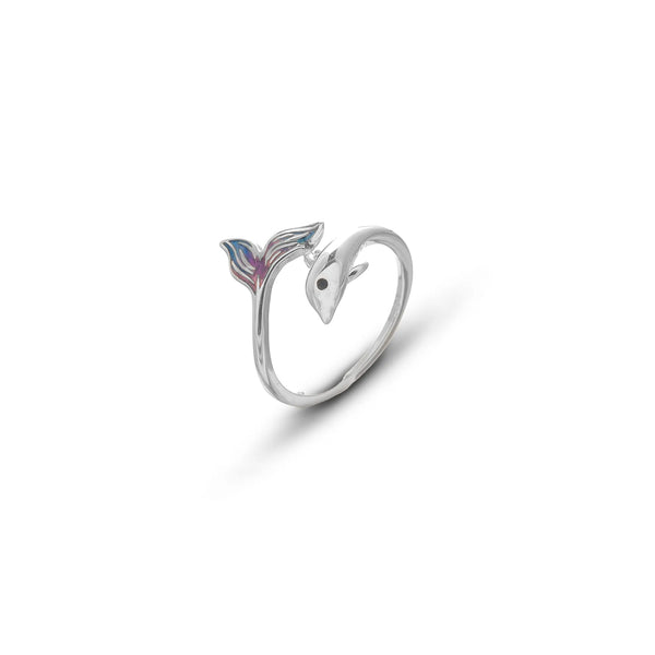 Silver Ocean Whirl Dolphin Ring