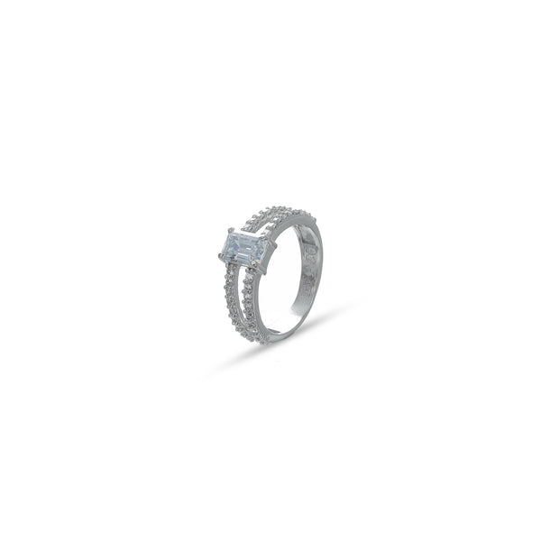 Silver Twin Band Baguette Ring
