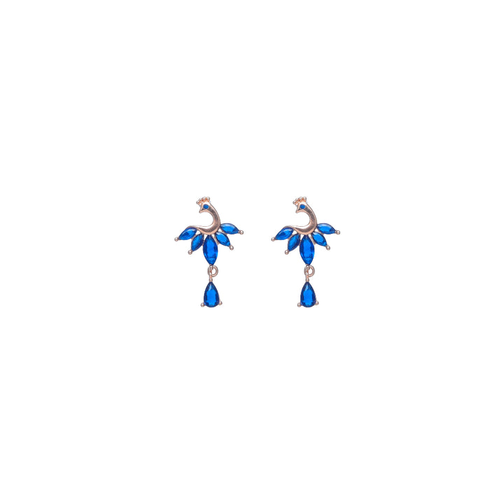 Tassya Sapphire Peacock Earrings – Stunning 925 silver earrings with peacock design and blue stones, perfect for festive elegance.