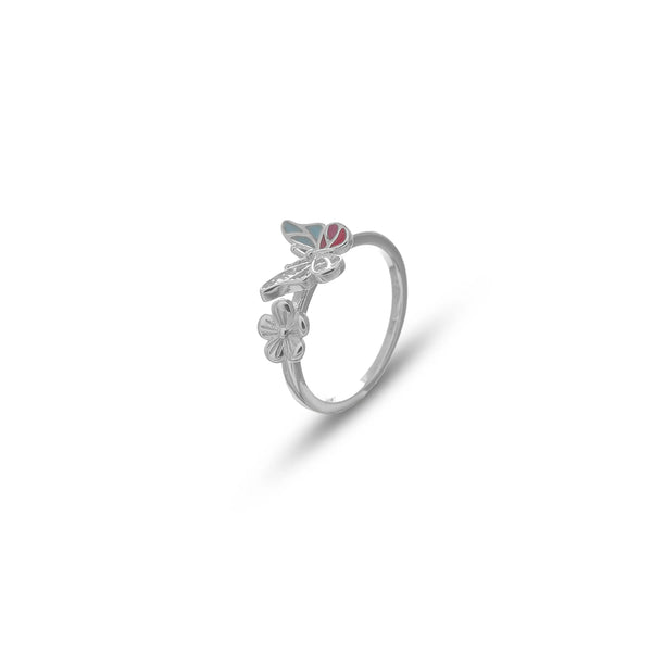 Silver Garden Bloom Butterfly Ring