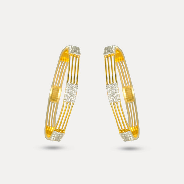 925 Sterling Golden Striped Elegance Bangles For Women