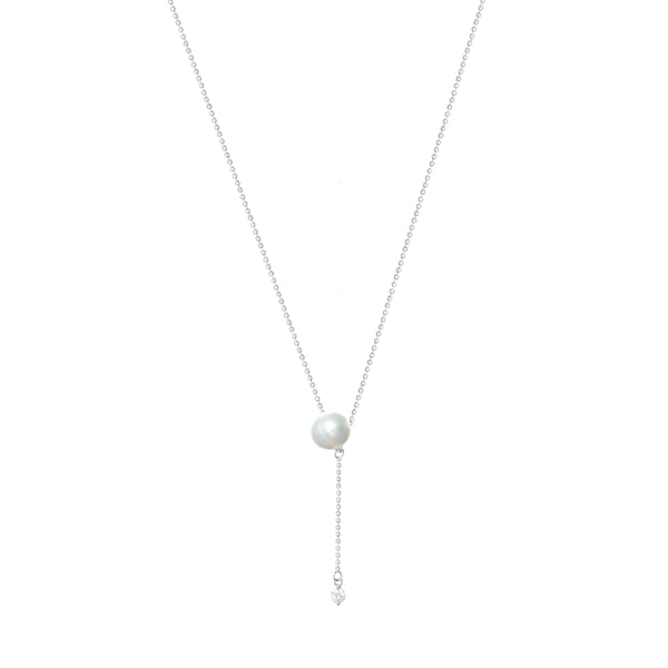 Silver Dainty Pearl Lariat Chain Pendant