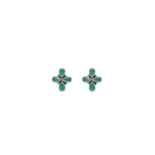 Green Gem Flower Earrings