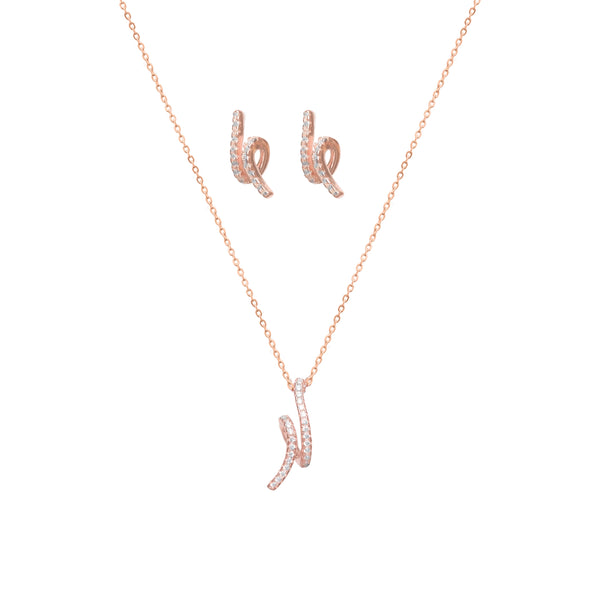 Tassya Rosegold Wavy Sparkle Pendant – Elegant 925 silver chain with wavy rose gold charm, ideal for modern festive style.