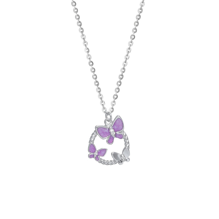 Tassya Purple Butterfly Pendant – Delicate 925 silver chain with purple butterfly charm, ideal for whimsical daily wear.