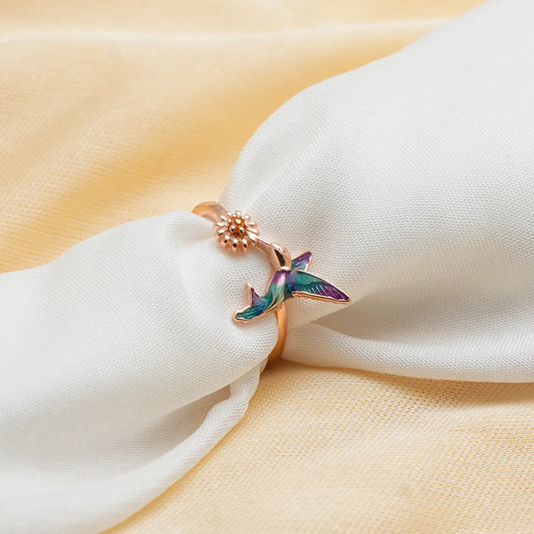 Rose Gold Hummingbird Kiss Ring