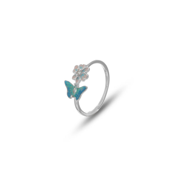Silver Blossom Breeze Butterfly Ring