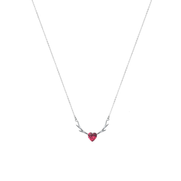Silver Ruby Antler Heart Chain Pendant