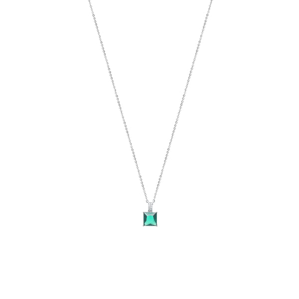 Silver Classic Emerald Solitaire Chain Pendant