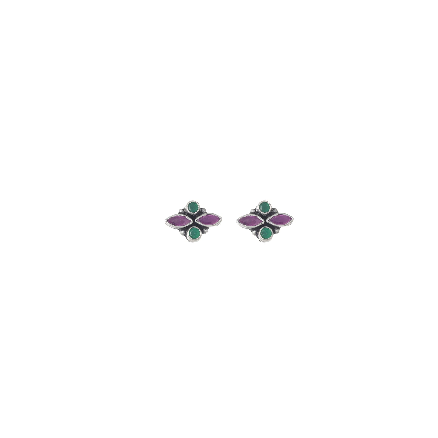 Green and Pink Gem Stud Earrings