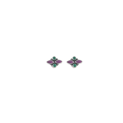 Green and Pink Gem Stud Earrings