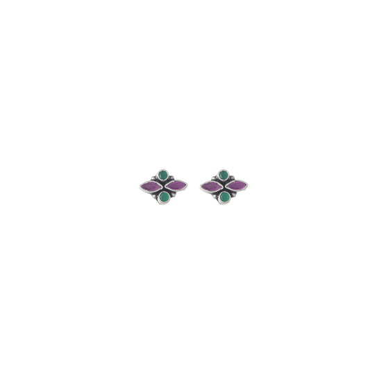 Green and Pink Gem Stud Earrings