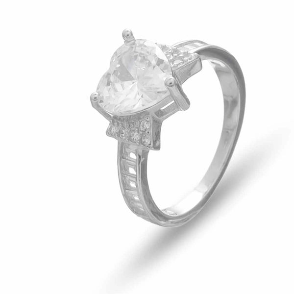 Silver Heart Solitaire Ring
