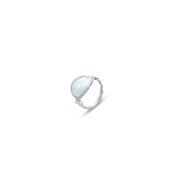 Tassya Elegant White Half-Moon Ring – Chic 925 silver ring with crescent design and white stone, ideal for modern styling