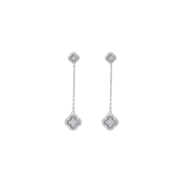 Silver Pearl Clover Earrings