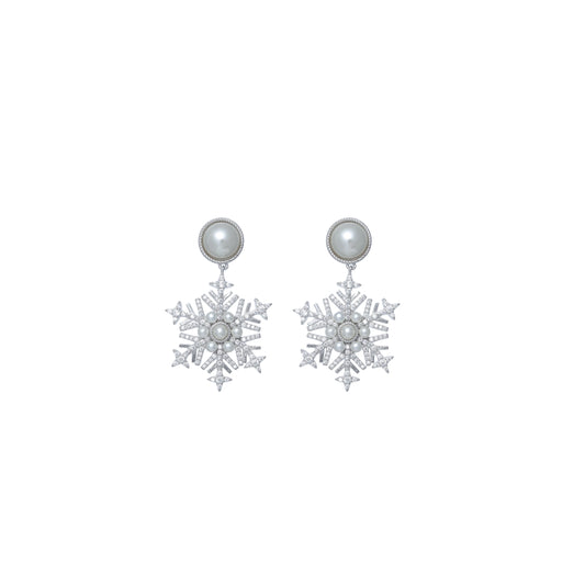 Silver Snowflake Pearl Drops