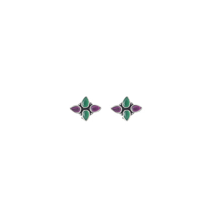Bicolor Gem Clover Stud Earrings