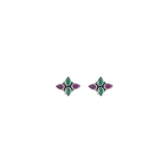 Bicolor Gem Clover Stud Earrings
