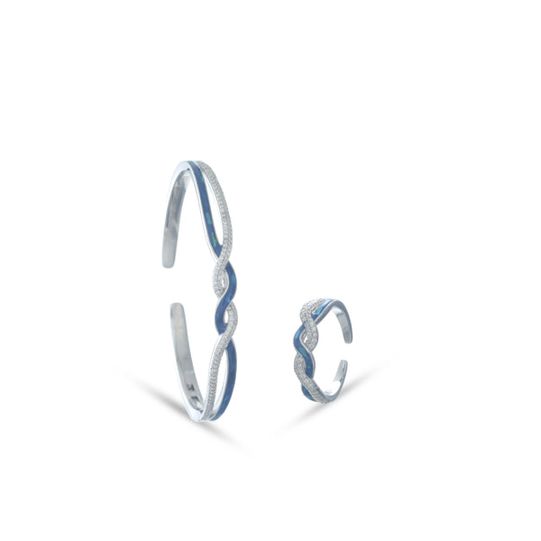 Silver Wave Knot Kada & Ring Set