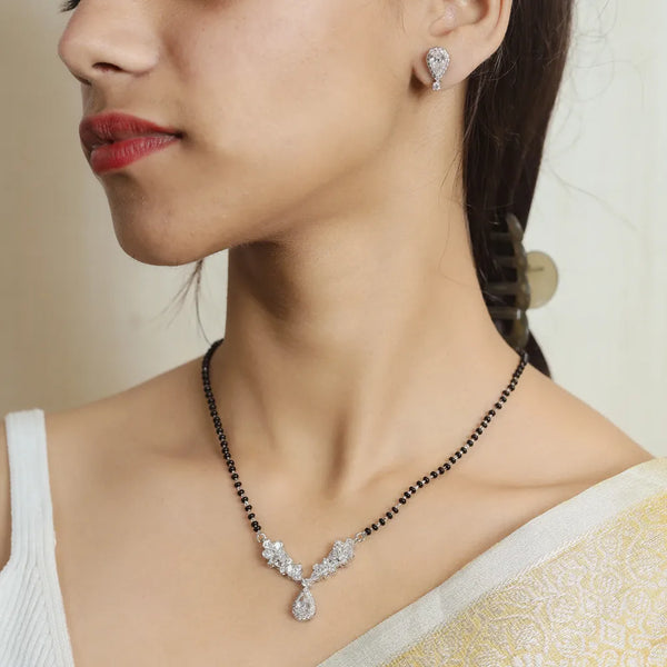 Silver V Teardrop Elegance Mangalsutra Set