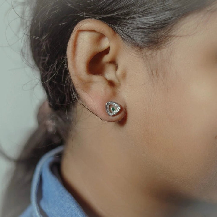 925 Sterling Baby Emerald Gleam Triangle Studs for Baby - tassyasilver.com