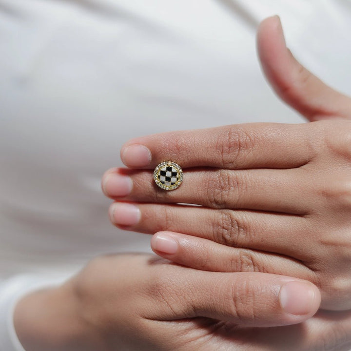 925 Sterling Baby Golden Checkered Halo Studs for Baby - tassyasilver.com
