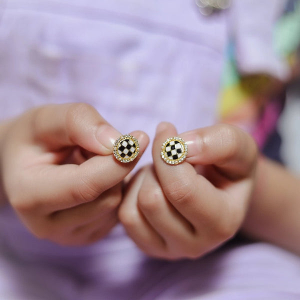 925 Sterling Baby Golden Checkered Halo Studs for Baby - tassyasilver.com