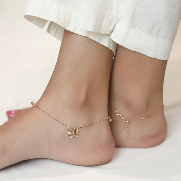 925 Sterling Golden Butterfly Charm Anklet for Women - tassyasilver.com