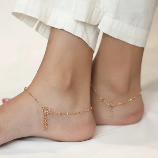 925 Sterling Golden Chic Tassel Anklet for Women - tassyasilver.com